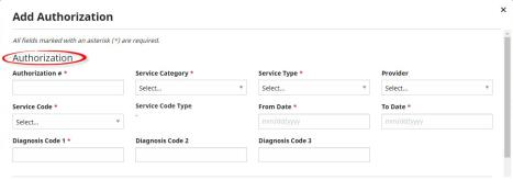Partial image of the Add Authorization page shown blank